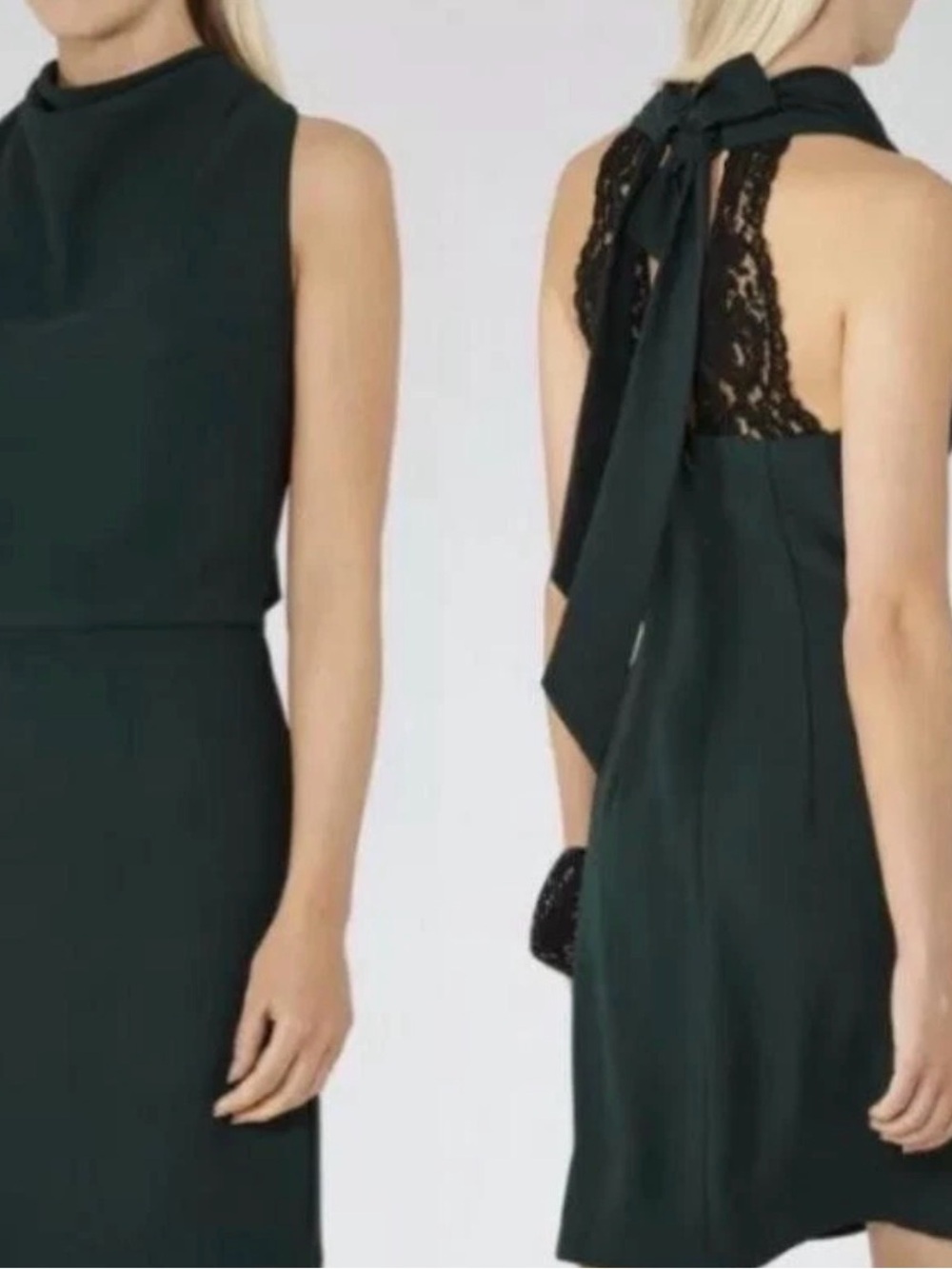 REISS Sicily Emerald Green and Black Lace Bow Mini Cocktail Dress